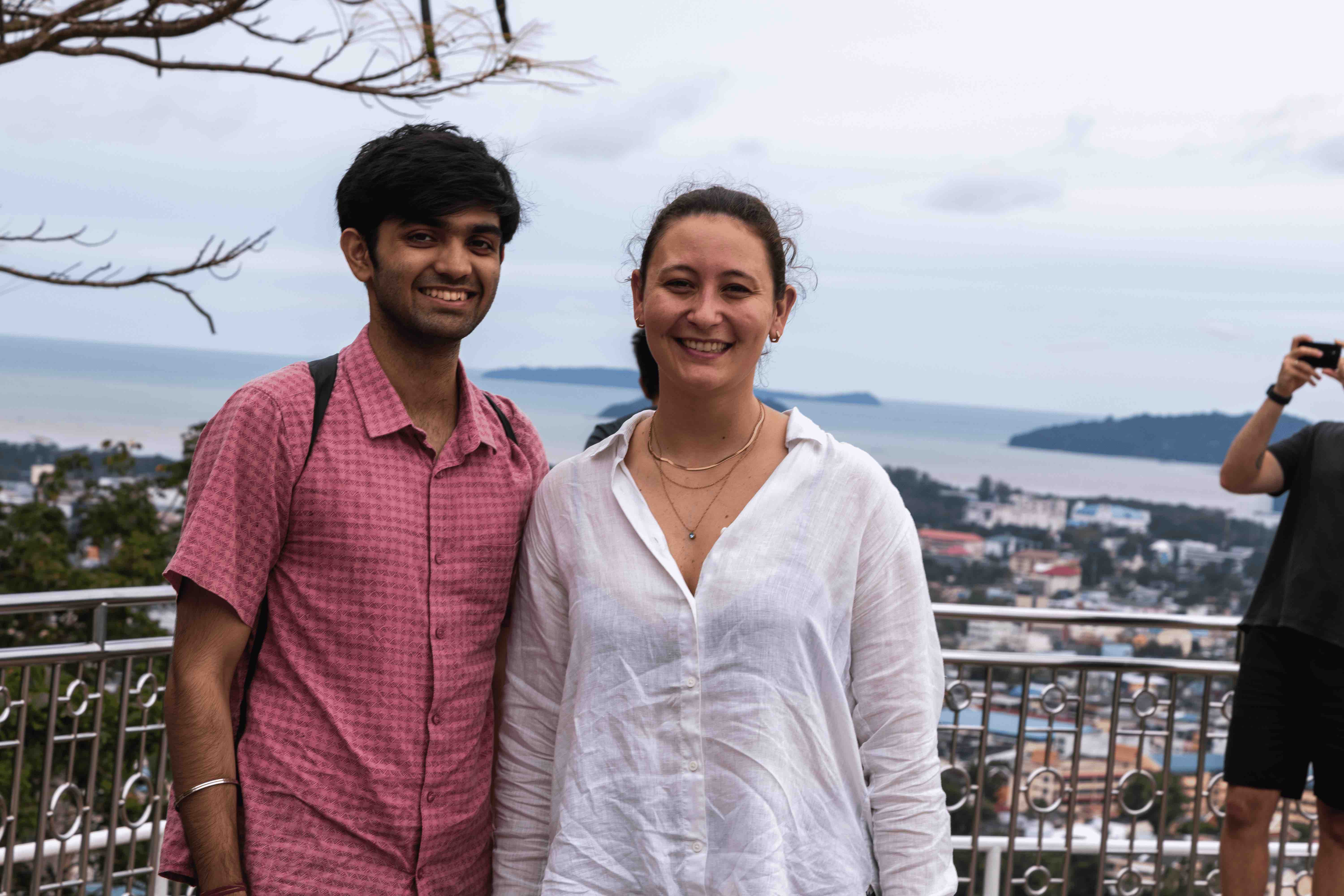 Bharat & Raffaella enjoy the views from the top of a lookout point.