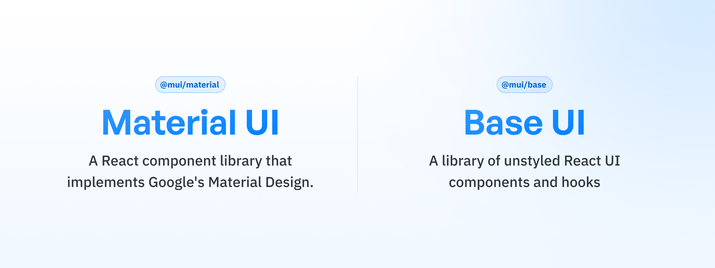 Material UI vs. Base UI: independent but related products.