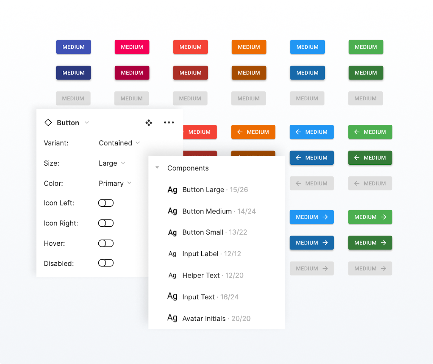 Screenshot of buttons in the Figma design kit